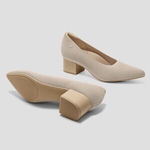 Vivaia Georgia Pointed Toe Chunky Heels Stress Free Almond Knit Comfort Arch 8